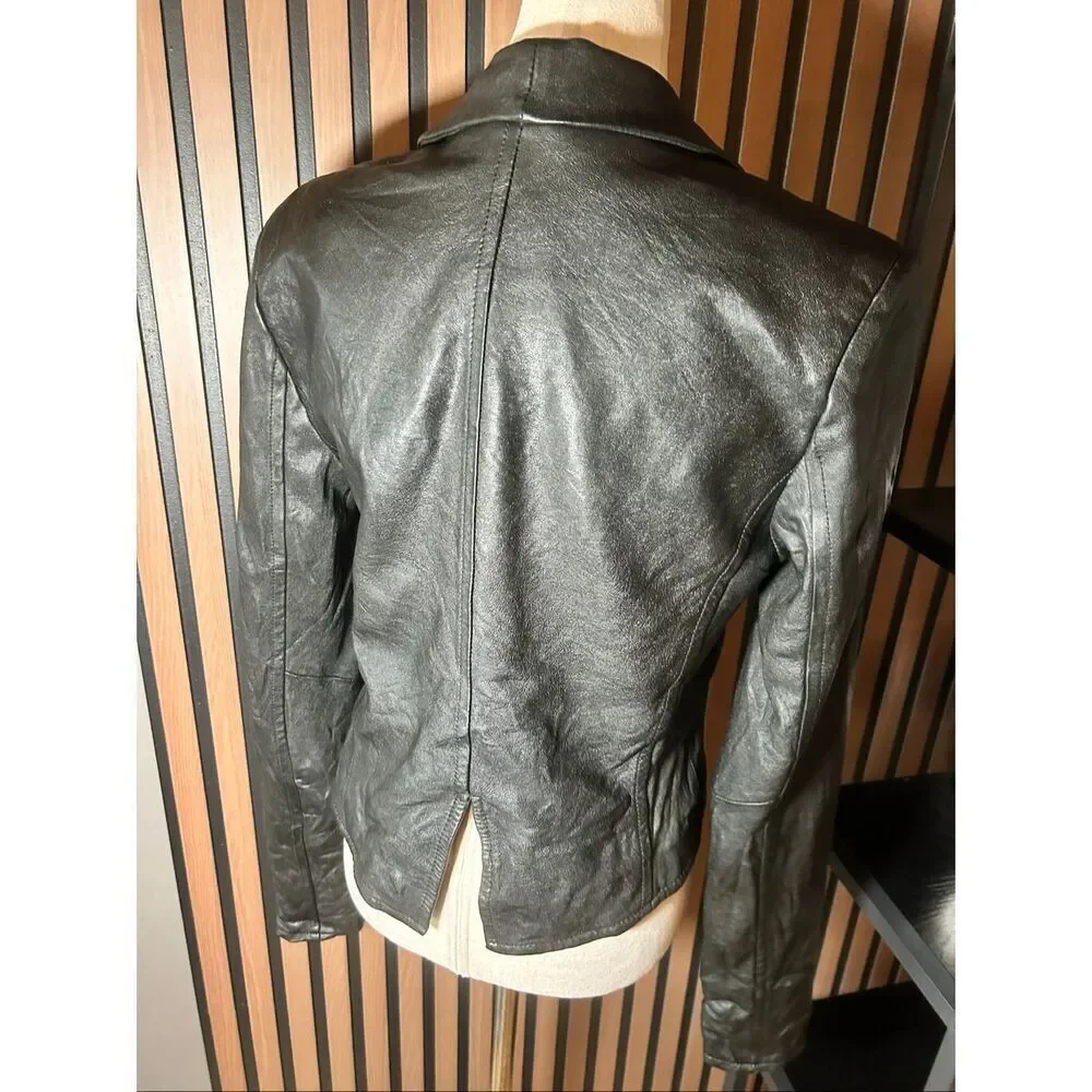 7 For all Mankind Women Rumble Leather Jacket  Size S black moto style short